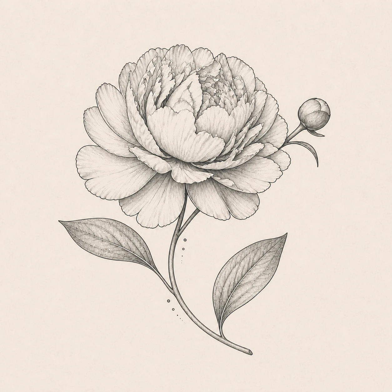 Fine-line black-and-gray tattoo design converted from the same peony