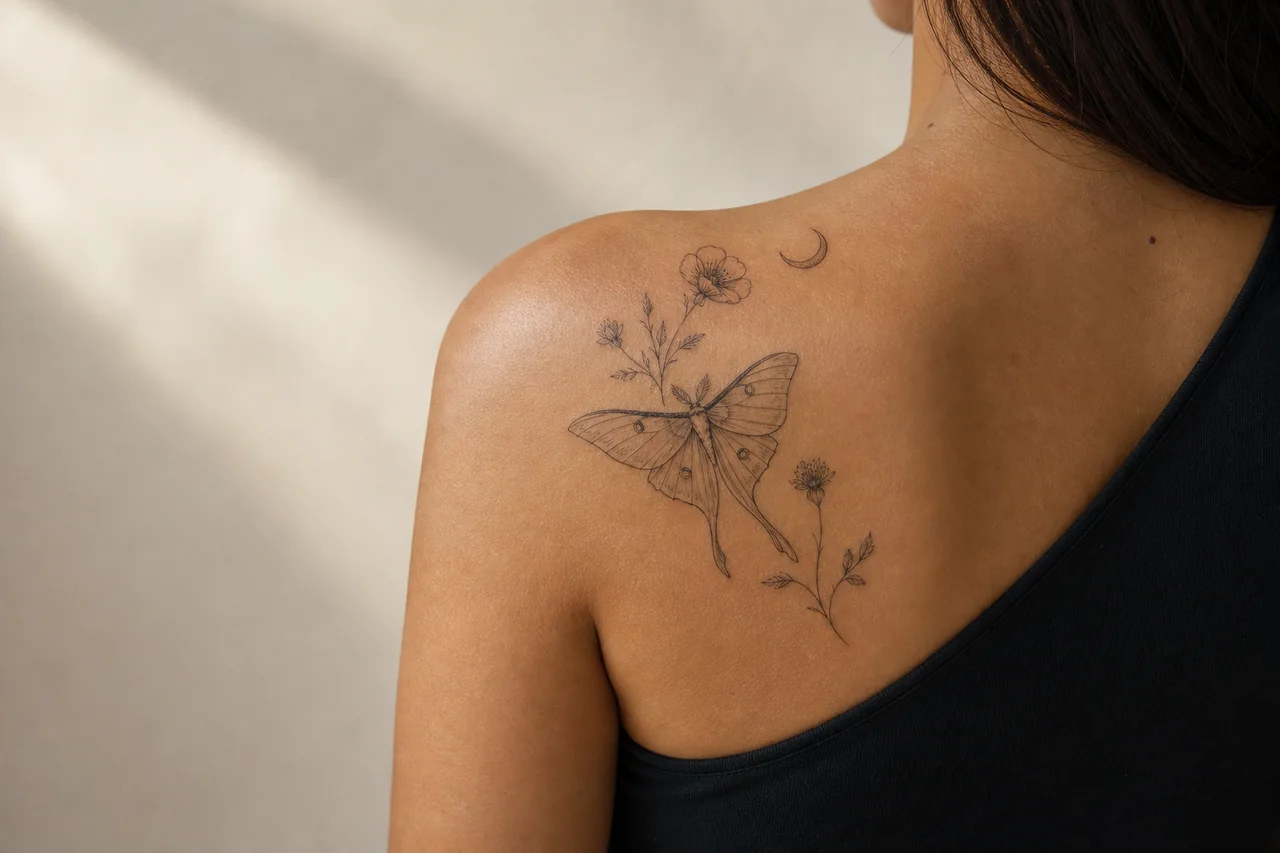 Virtual try-on preview of an AI tattoo design on a body photo