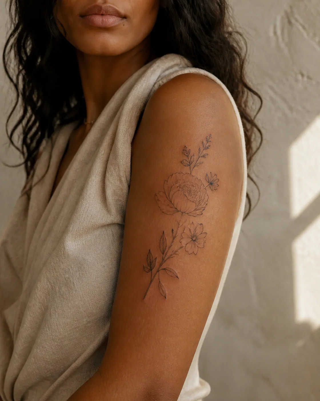 Minimalist Flower tattoo on the Upper Arm