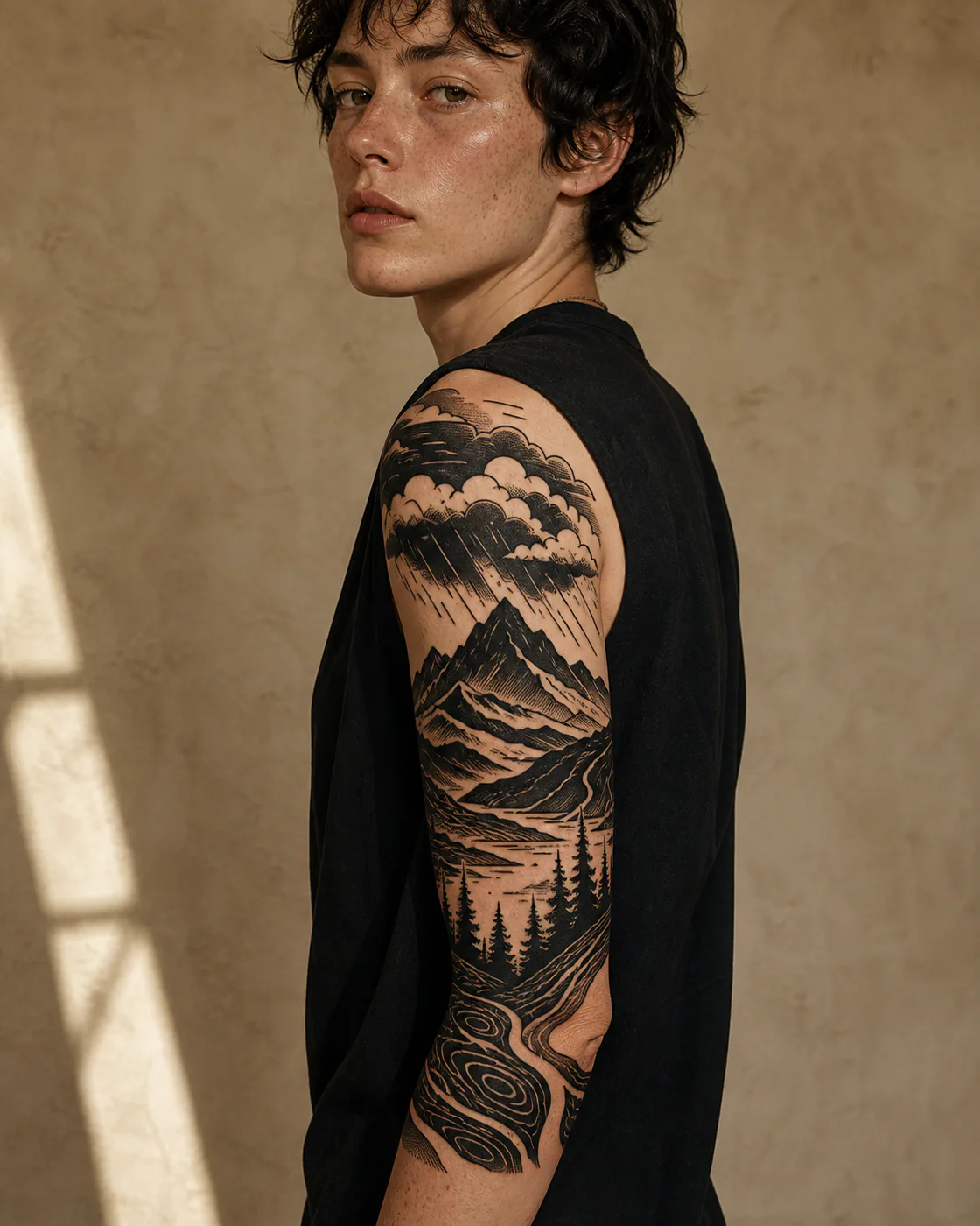 Blackwork Nature tattoo on the Half Sleeve