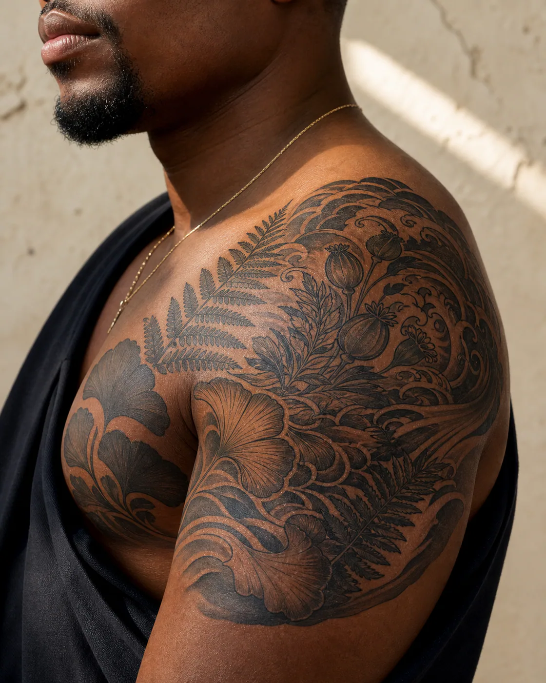 Japanese Botanical tattoo on the Shoulder