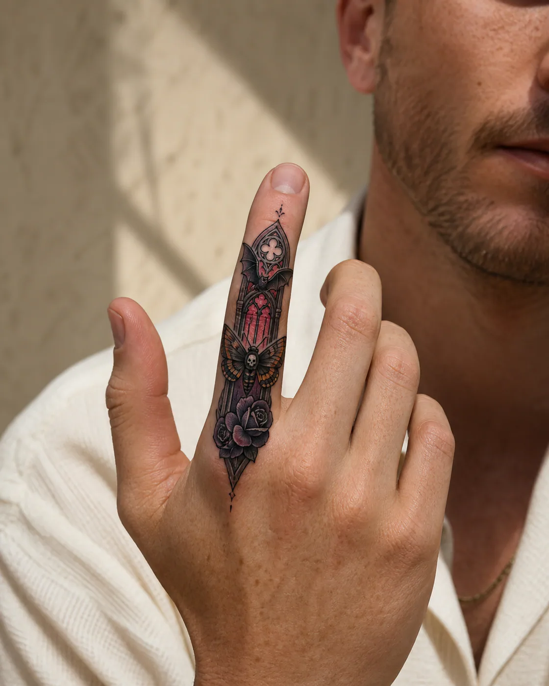 New School Gothic tattoo on the Finger