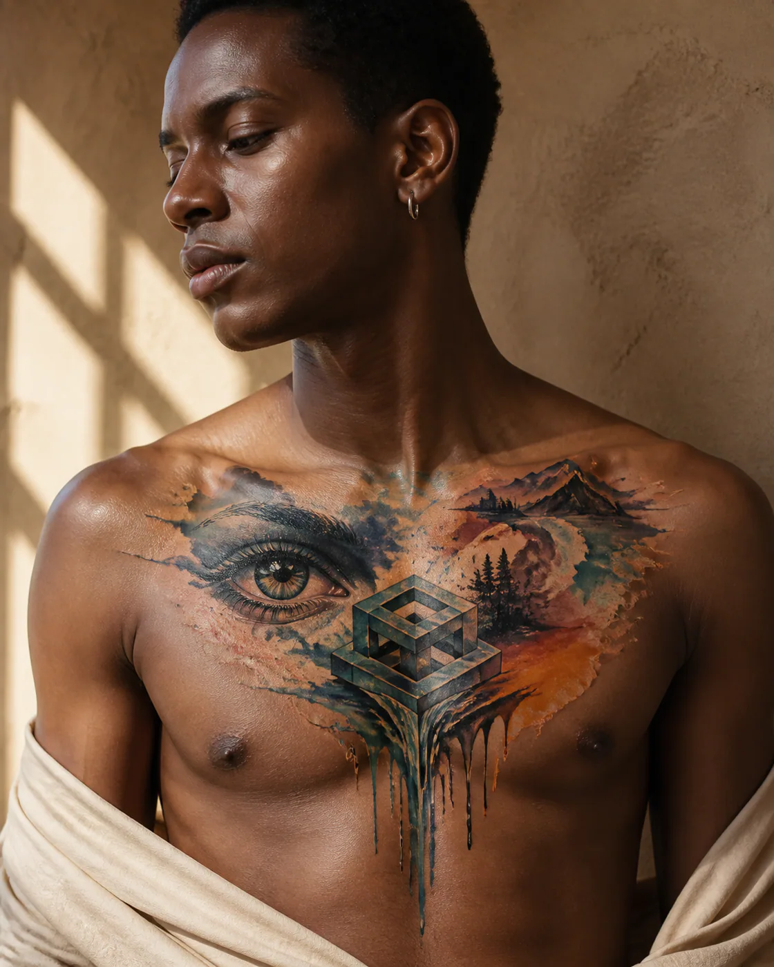 Watercolor Surreal tattoo on the Chest