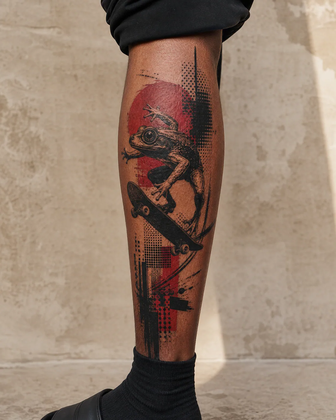 Trash Polka Playful tattoo on the Calf