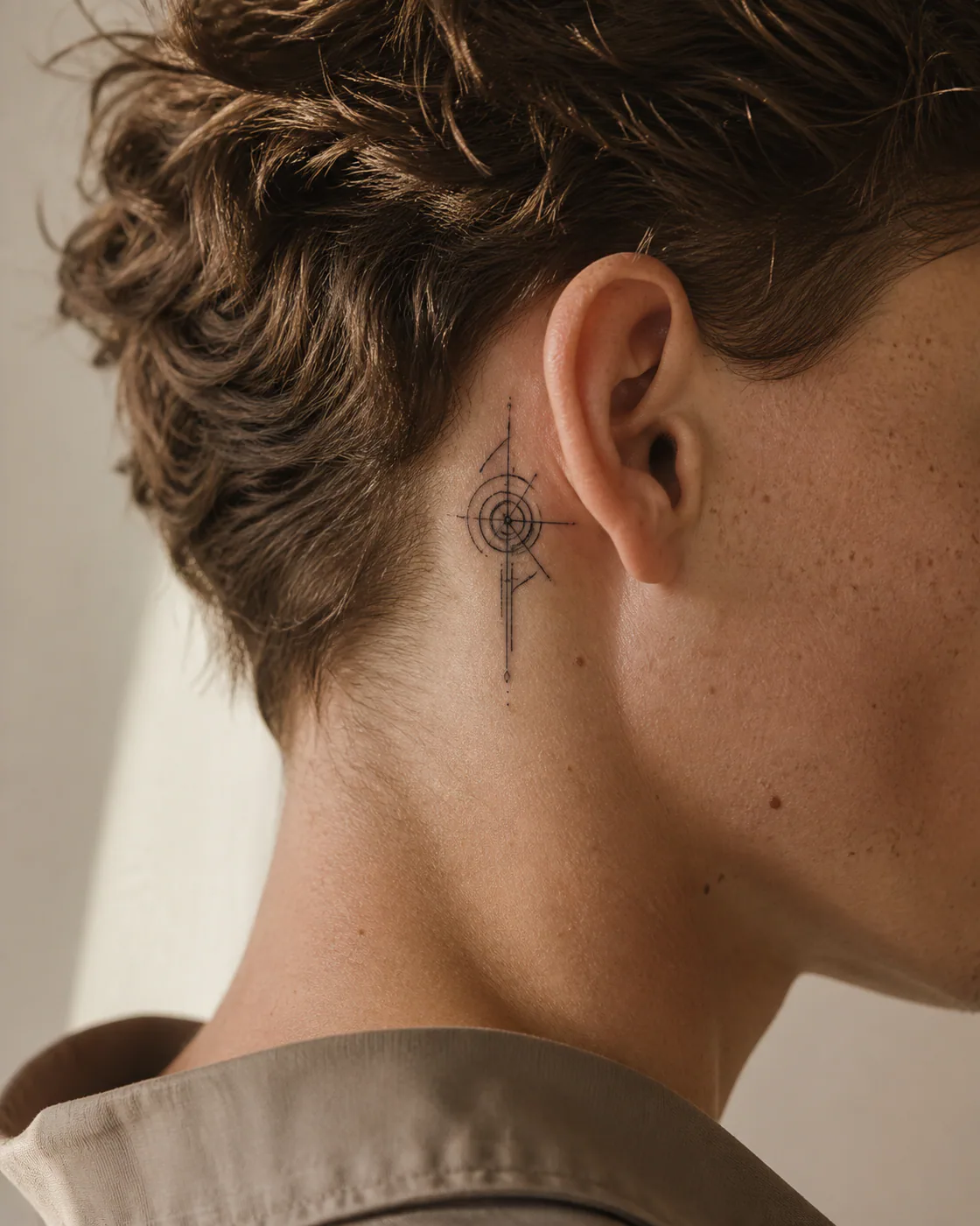 Cyber Sigilism Geometric tattoo on the Behind Ear