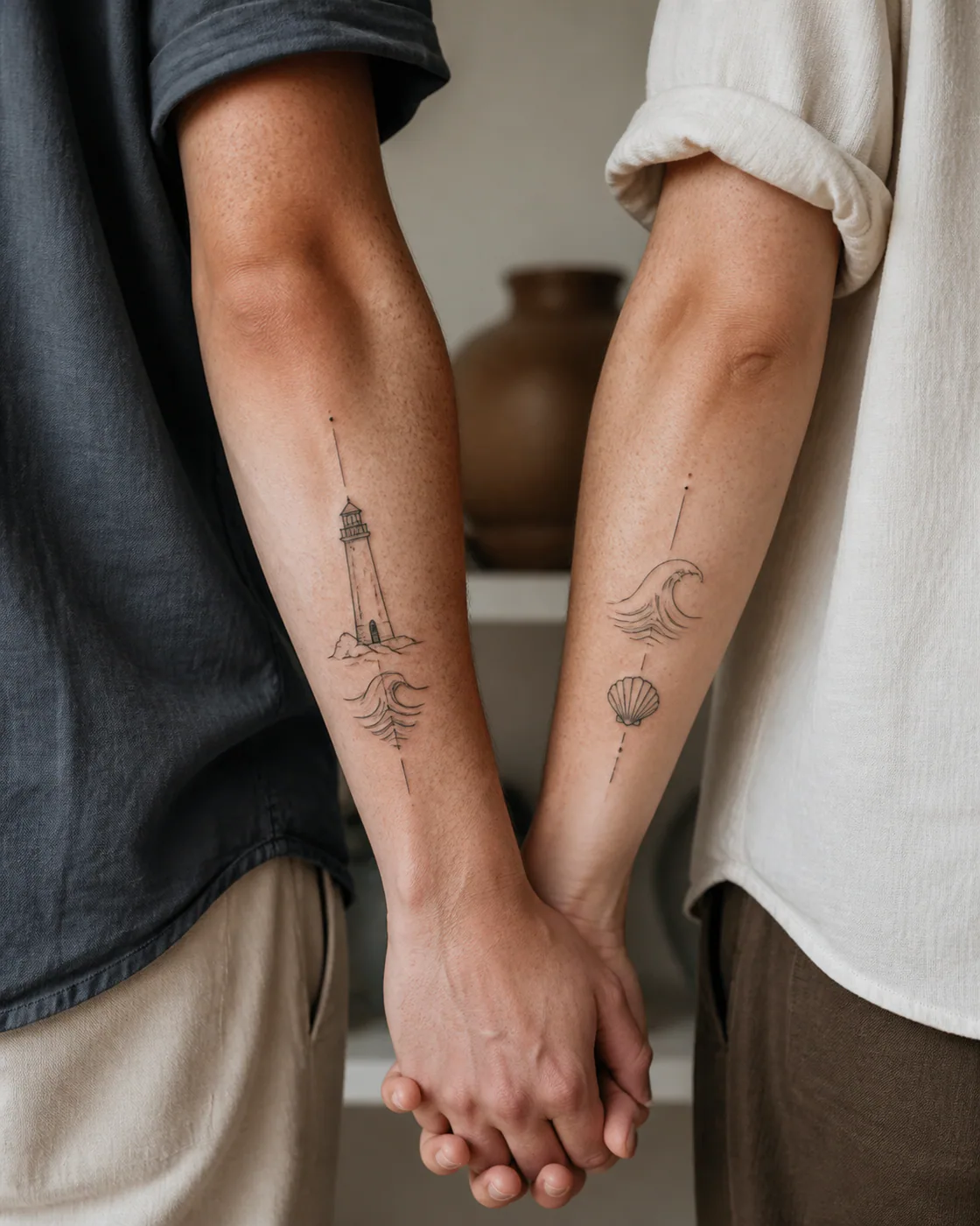 Minimalist Couple Nautical tattoo on the Forearm