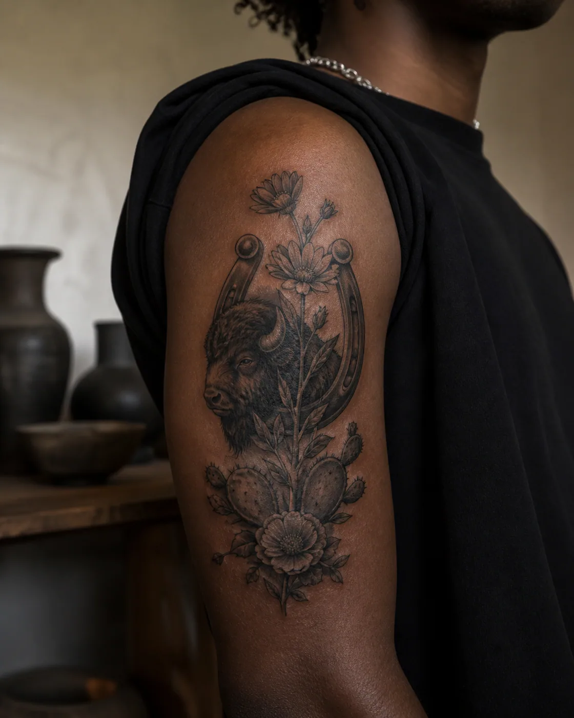 Black And Grey Family Western tattoo on the Upper Arm