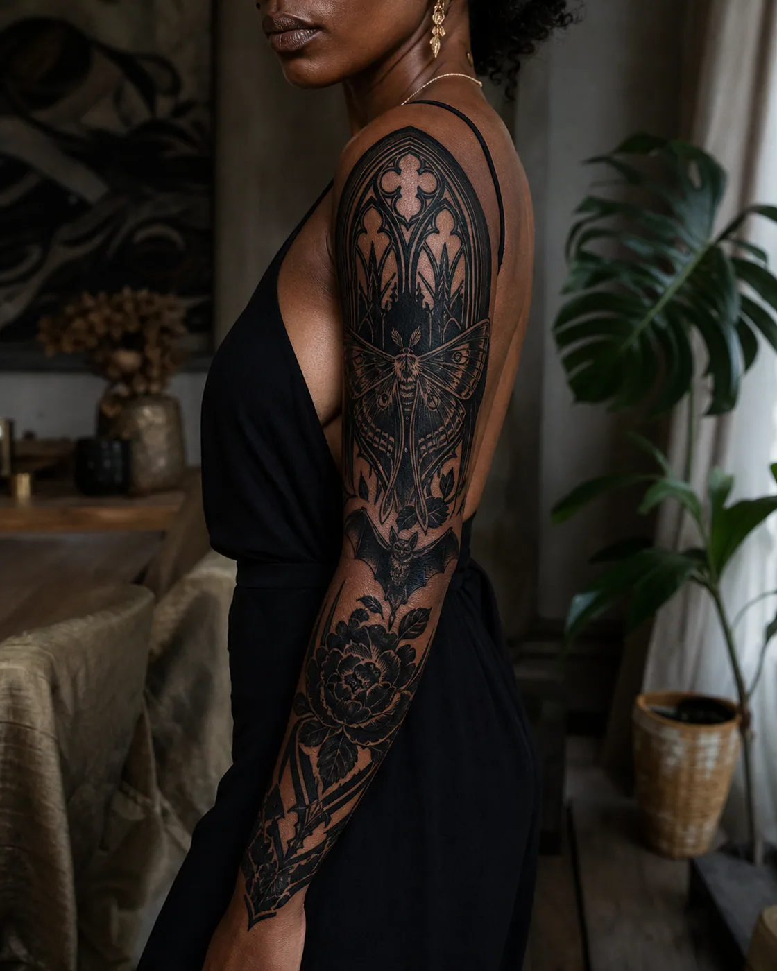 Blackwork Gothic tattoo on the Full Sleeve