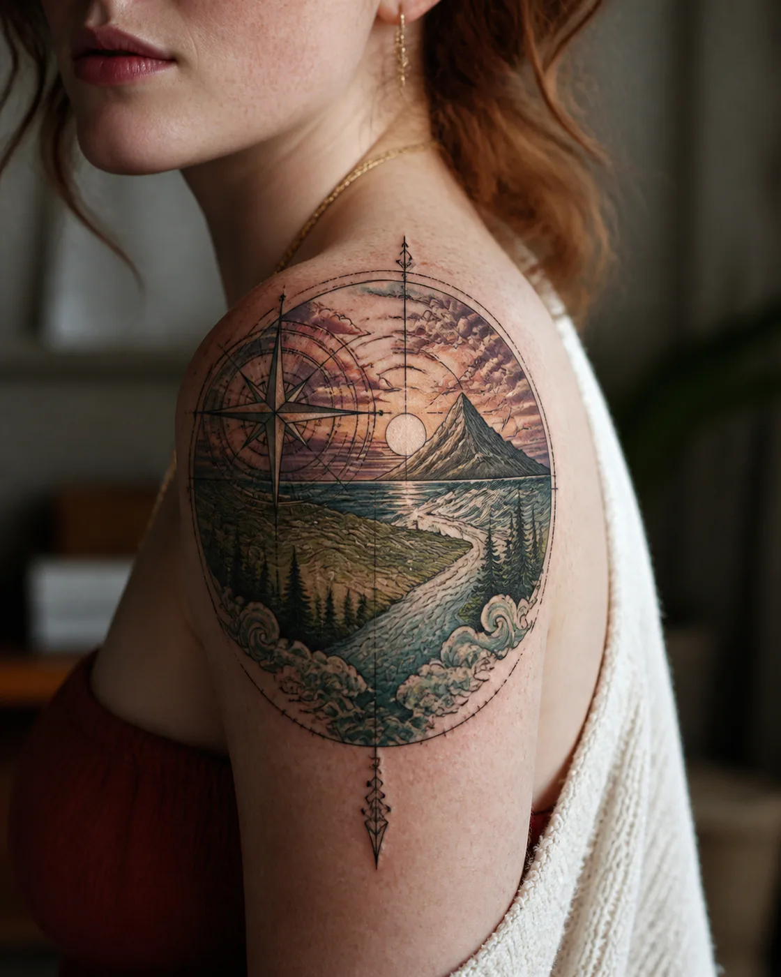 Neo Traditional Travel tattoo on the Shoulder