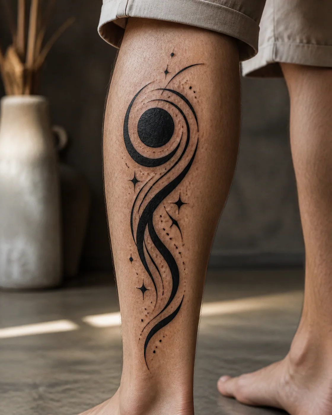 Tribal Celestial tattoo on the Calf