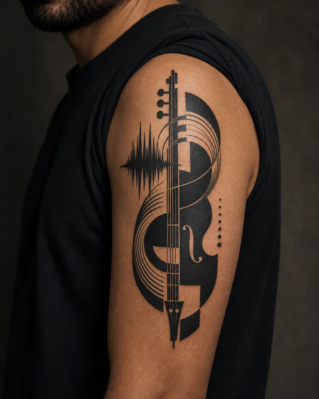 Blackwork Music tattoo on the Upper Arm