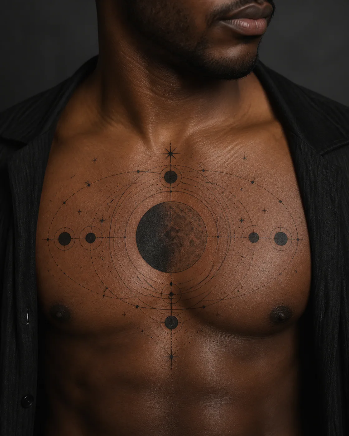 Geometric Celestial tattoo on the Chest