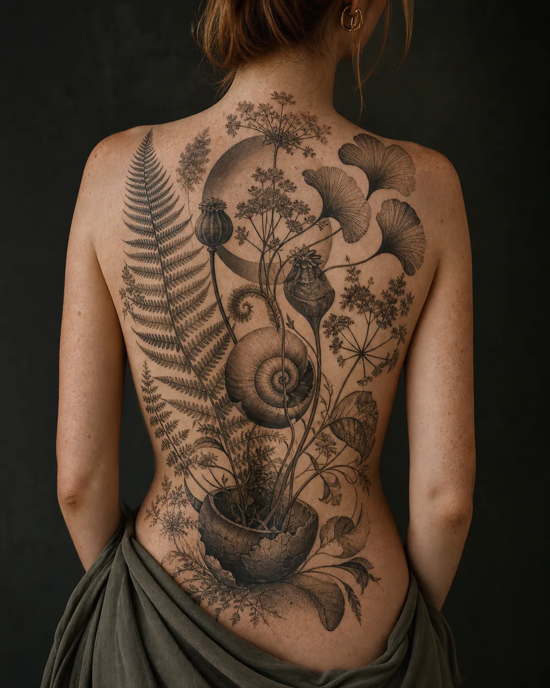 Surrealism Botanical tattoo on the Full Back