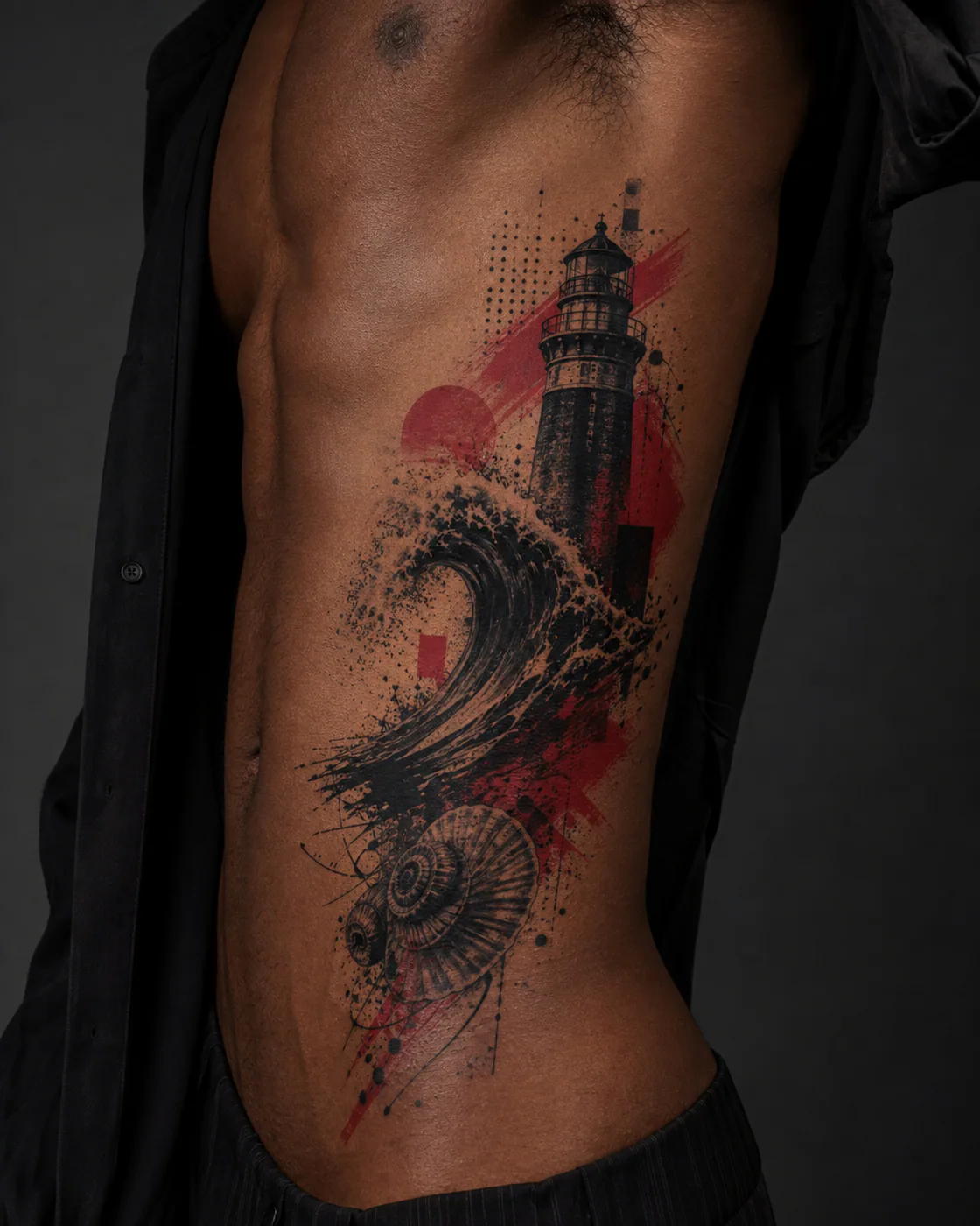 Trash Polka Nautical tattoo on the Ribs