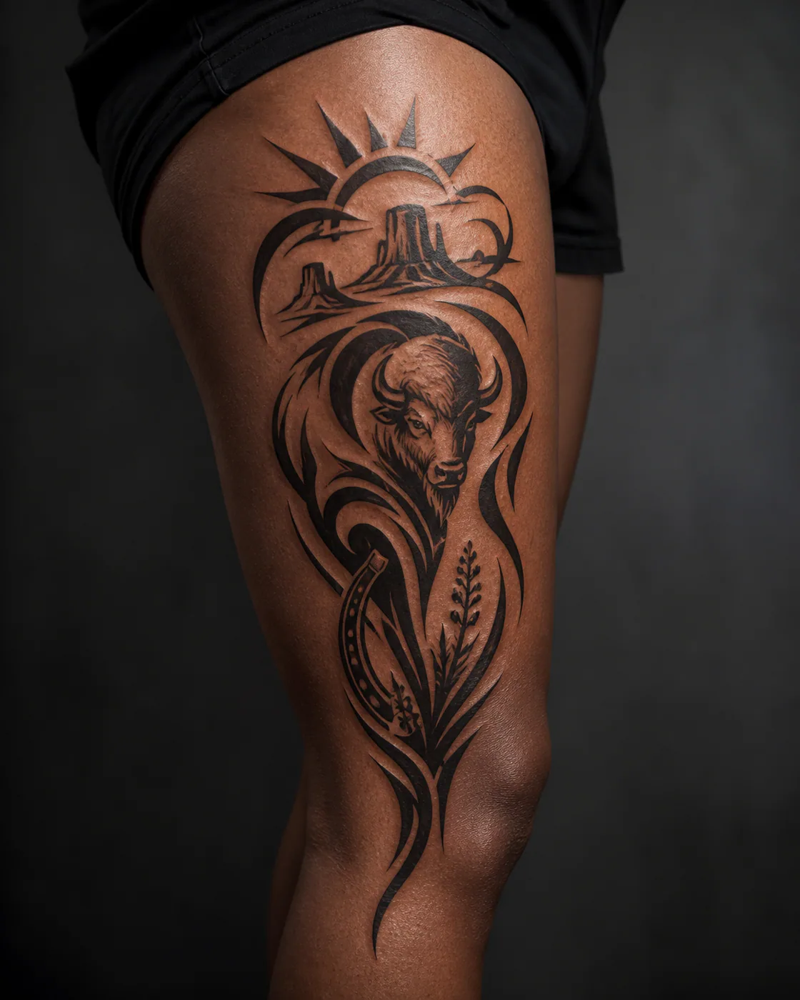 Tribal Western tattoo on the Thigh