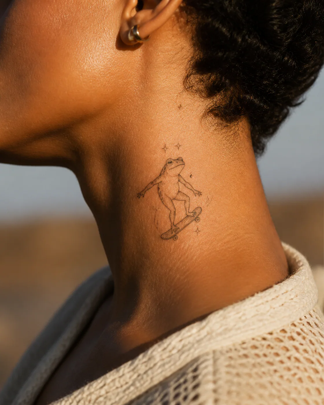 Fine Line Playful tattoo on the Neck