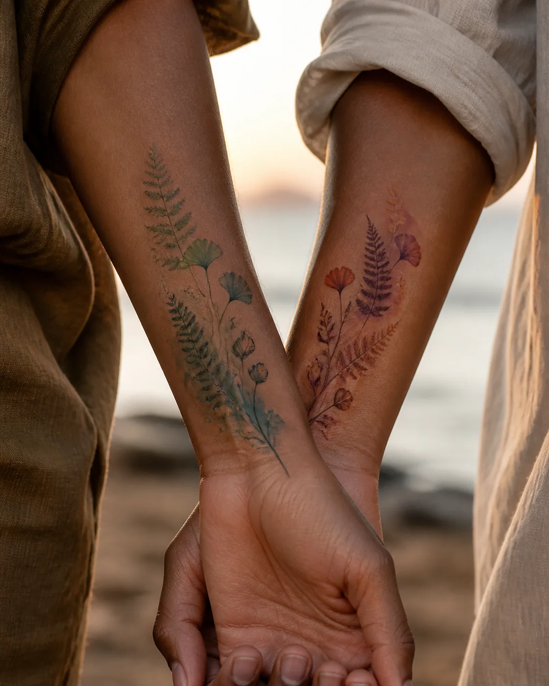 Watercolor Couple Botanical tattoo on the Wrist