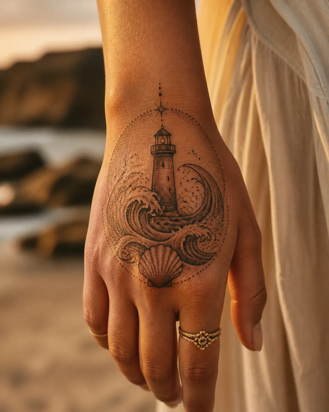 Dotwork Nautical tattoo on the Hand